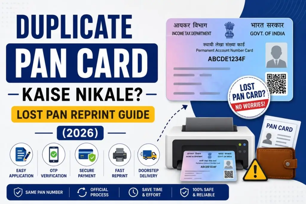 Duplicate PAN Card Kaise Nikale Lost PAN Reprint Guide (2026)